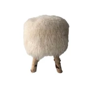 Tabouret en peau d'agneau du tibet blanc